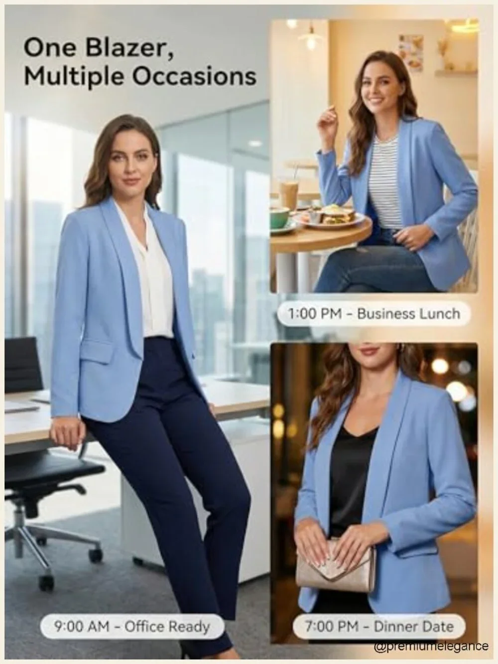 Casual Long Sleeve Blazer Jacket for Women, Notched Lapel, No Button, Polyester